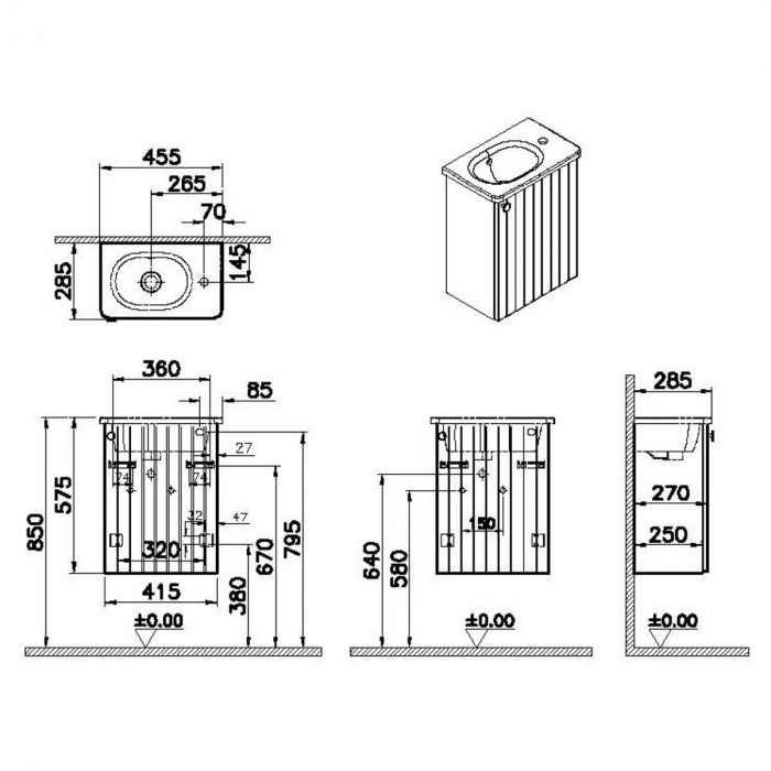 Unitate de baza lavoar baie, cu usi, 45cm, compact, cu dreapta orificiu pentru baterie, mat retro green, cu rounded lavoar / chiuveta baie dreapta | 69204 [2]