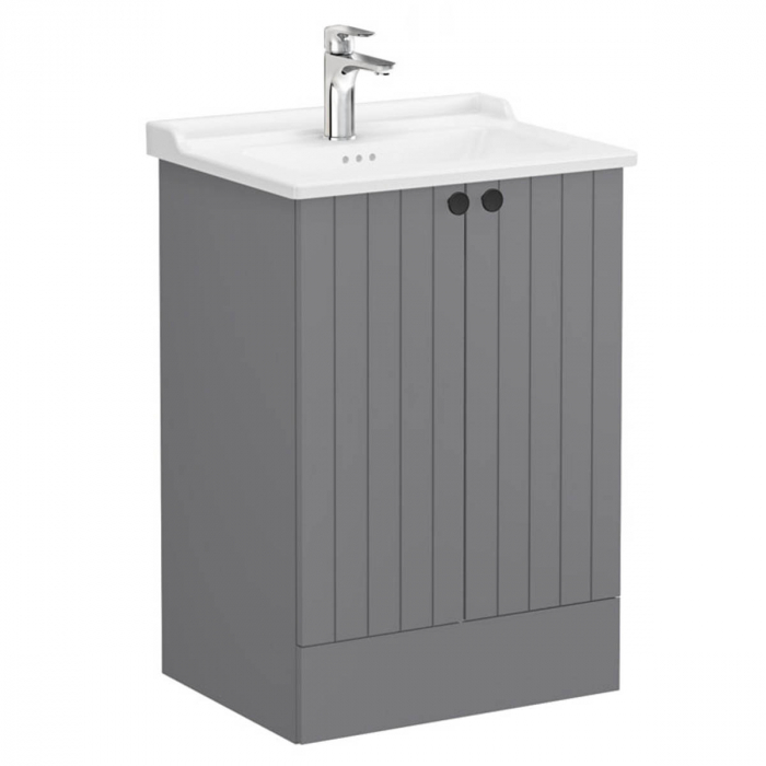 Unitate de baza lavoar baie, cu usi 60cm pe pardoseala, mat grey, cu classical lavoar   chiuveta baie    69340