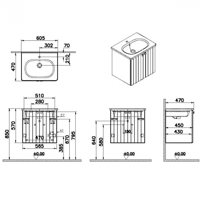 Unitate de baza lavoar baie, cu usi 60cm mat dark albastru, cu rounded lavoar / chiuveta baie | 69273 [2]