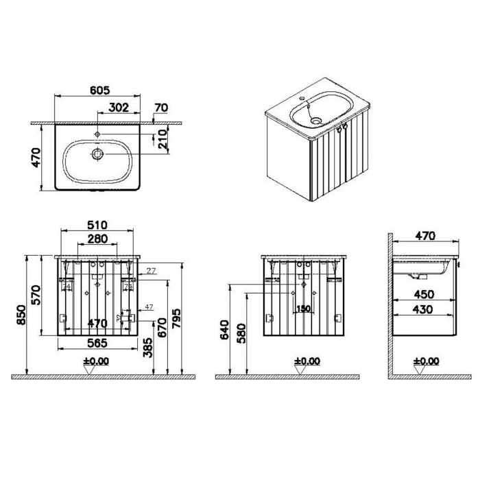 Unitate de baza lavoar baie, cu usi 60cm mat retro green, cu rounded lavoar / chiuveta baie | 69274 [2]