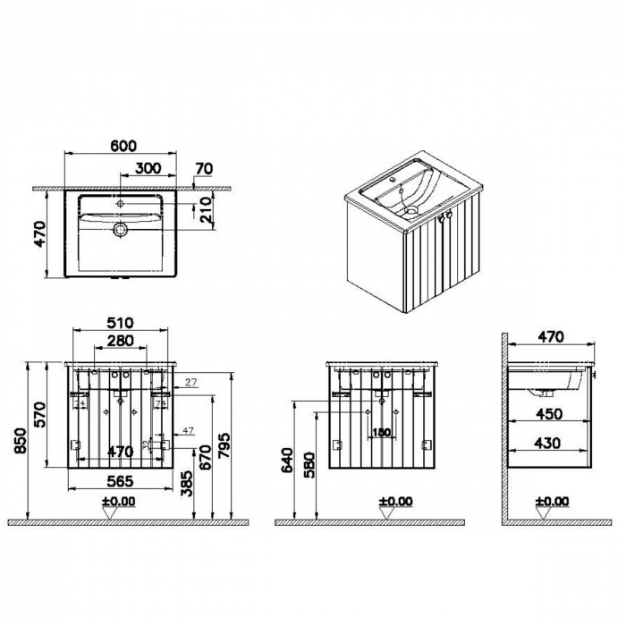 Unitate de baza lavoar baie, cu usi 60cm alb mat, cu angular lavoar / chiuveta baie | 69261 [2]