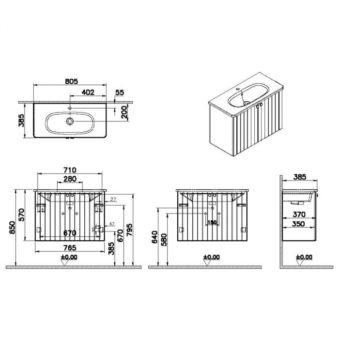 Unitate de baza lavoar baie, cu usi 80cm, compact, mat dark albastru, cu rounded lavoar / chiuveta baie | 69231 [2]