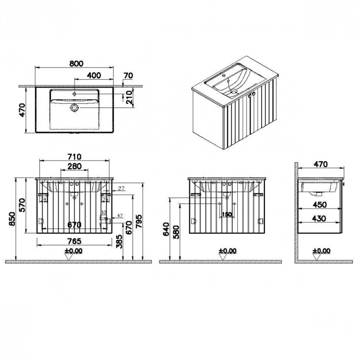 Unitate de baza lavoar baie, cu usi 80cm, alb mat, cu angular lavoar / chiuveta baie | 69282 [2]