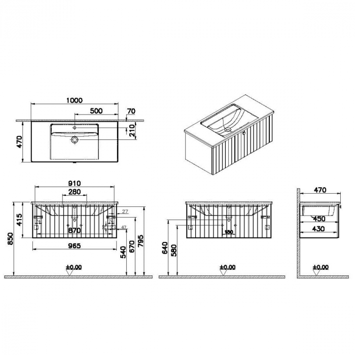 Unitate de baza lavoar baie, cu un sertar 100cm, mat gri deschis, cu angular lavoar / chiuveta baie | 69388 [2]