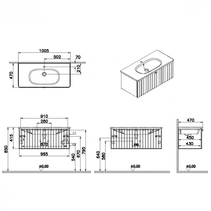 Unitate de baza lavoar baie, cu un sertar 100cm, mat retro green, cu rounded lavoar / chiuveta baie | 69400 [2]