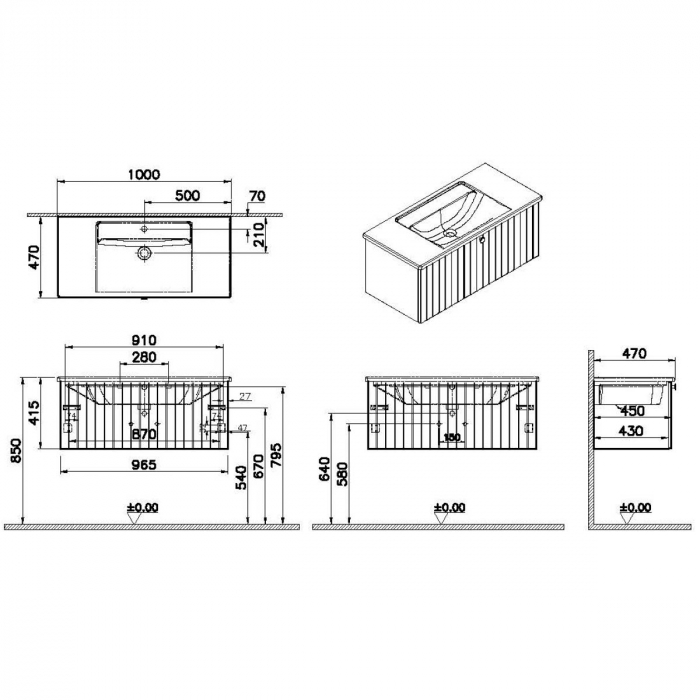 Unitate de baza lavoar baie, cu un sertar 100cm, alb mat, cu angular lavoar / chiuveta baie | 69387 [2]