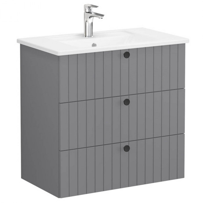 Unitate de baza lavoar baie, cu trei sertare 80cm, mat grey, cu angular lavoar chiuveta baie 69494