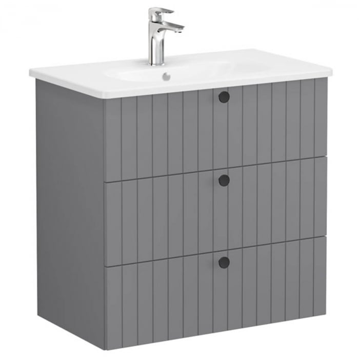 Unitate de baza lavoar baie, cu trei sertare 80cm, mat grey, cu rounded lavoar   chiuveta baie    69501