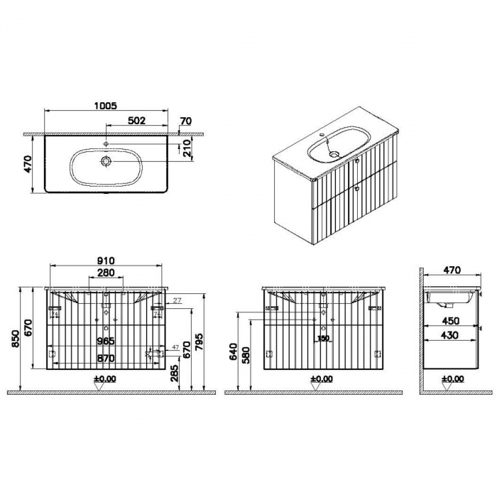 Unitate de baza lavoar baie, cu doua sertare 100cm, mat fijord green, cu rounded lavoar / chiuveta baie | 69460 [2]