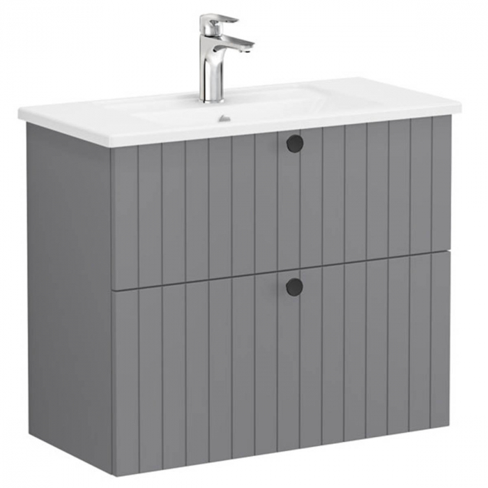 Unitate de baza lavoar baie, cu doua sertare, compact 80cm, mat grey, cu angular lavoar chiuveta baie 69249