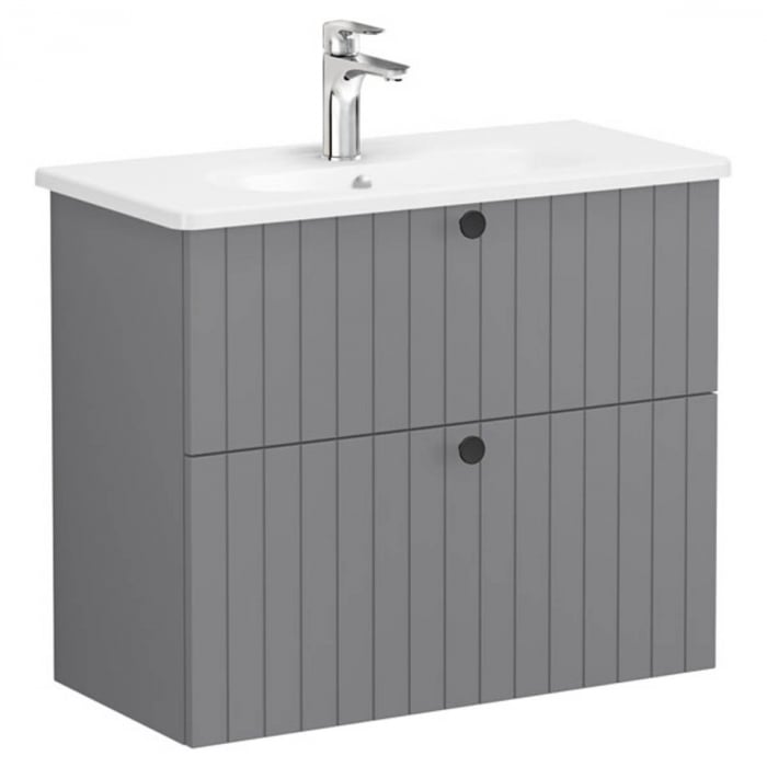 Unitate de baza lavoar baie, cu doua sertare, compact 80cm, mat grey, cu rounded lavoar   chiuveta baie    69256