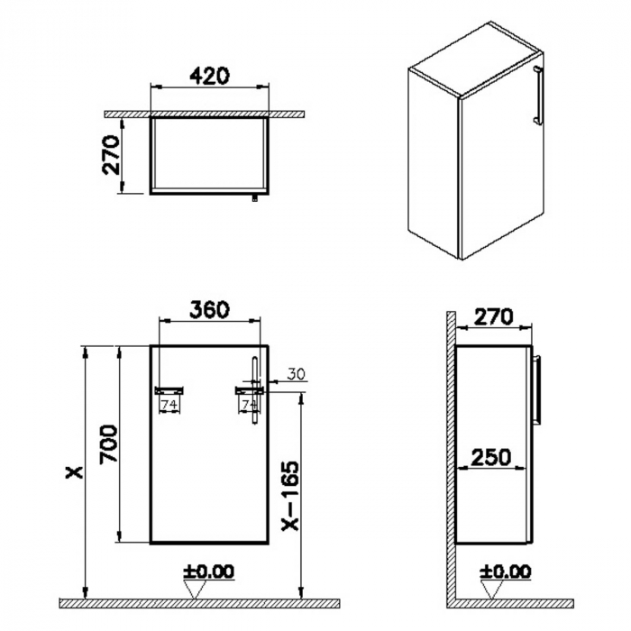 lower unit, 40cm, compact, walnut, stanga | 66216 [2]