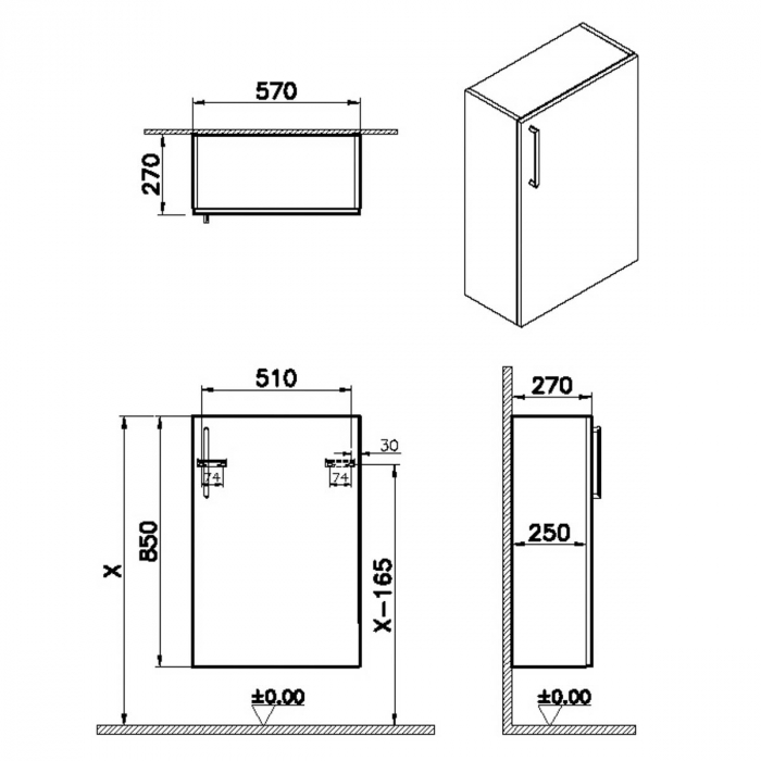 lower unit, 55cm, compact, inalt gloss alb, dreapta | 66495 [2]