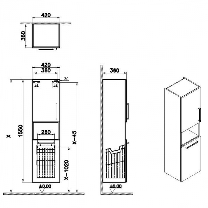 tall unit, 40cm, scurt, cu laundry basket, cordoba, stanga | 68009 [2]