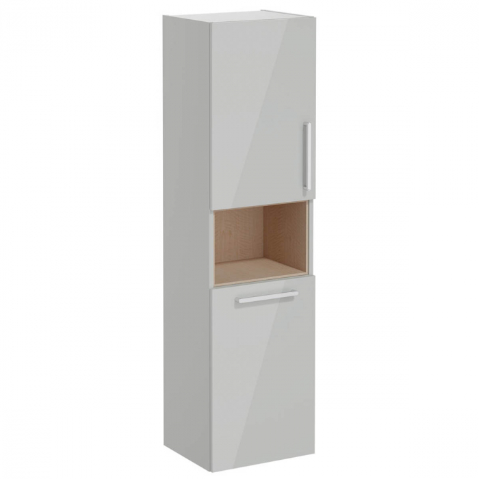 tall unit, 40cm, scurt, cu laundry basket, inalt gloss pearl grey, stanga | 66239 [1]