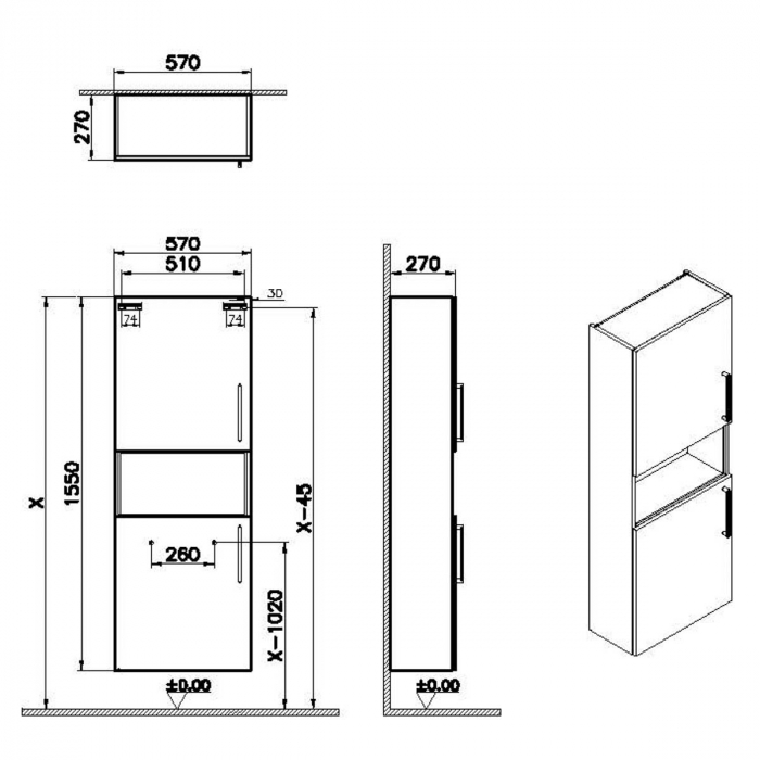 tall unit, compact, scurt, walnut | 66246 [2]