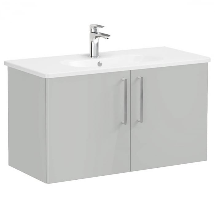 Unitate de baza lavoar baie, cu usi 100cm, inalt gloss pearl grey, cu rounded lavoar   chiuveta baie    66323