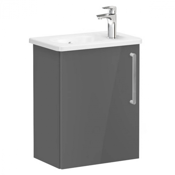 Unitate de baza lavoar baie, cu usi, 45cm, compact, cu dreapta orificiu pentru baterie, inalt gloss anthracite, cu rounded lavoar chiuveta baie stanga 66341