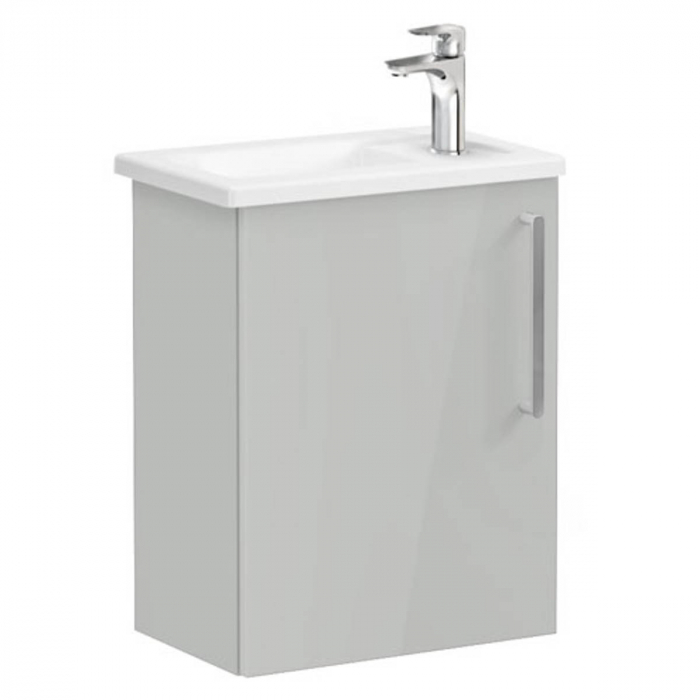 Unitate de baza lavoar baie, cu usi, 45cm, compact, cu dreapta orificiu pentru baterie, inalt gloss pearl grey, cu angular lavoar chiuveta baie stanga 66346