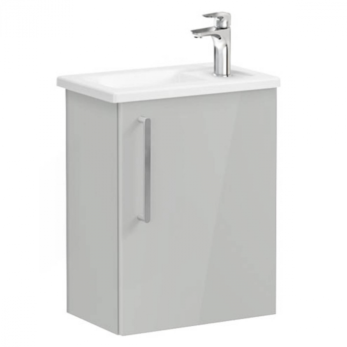 Unitate de baza lavoar baie, cu usi, 45cm, compact, cu dreapta orificiu pentru baterie, inalt gloss pearl grey, cu angular lavoar chiuveta baie dreapta 66334