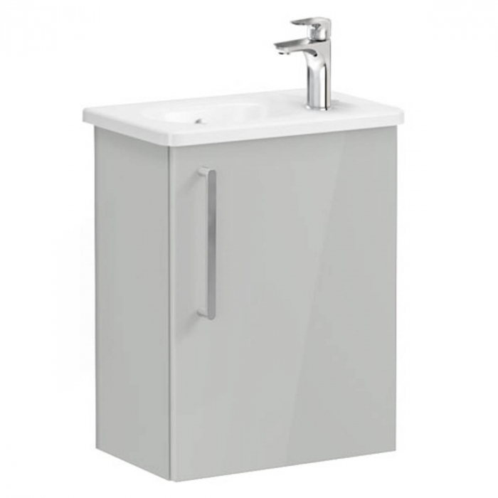 Unitate de baza lavoar baie, cu usi, 45cm, compact, cu dreapta orificiu pentru baterie, inalt gloss pearl grey, cu rounded lavoar chiuveta baie dreapta 66335