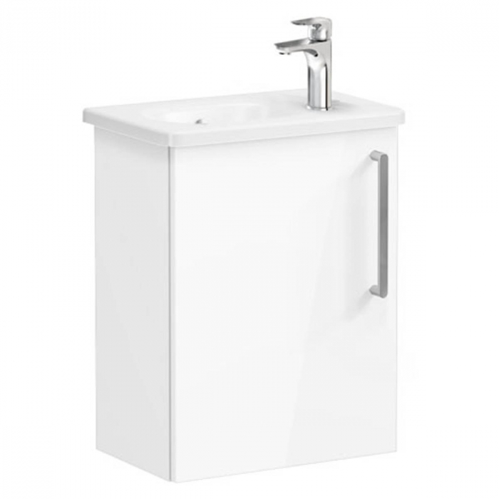 Unitate de baza lavoar baie, cu usi, 45cm, compact, cu dreapta orificiu pentru baterie, inalt gloss alb, cu rounded lavoar   chiuveta baie stanga   66343