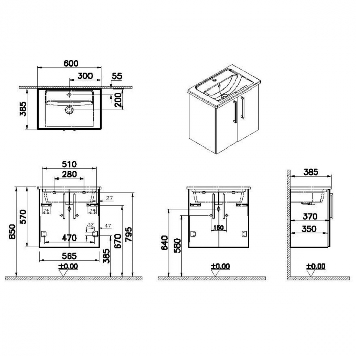 Unitate de baza lavoar baie, cu usi 60cm compact, cordoba, cu angular lavoar / chiuveta baie | 68077 [2]