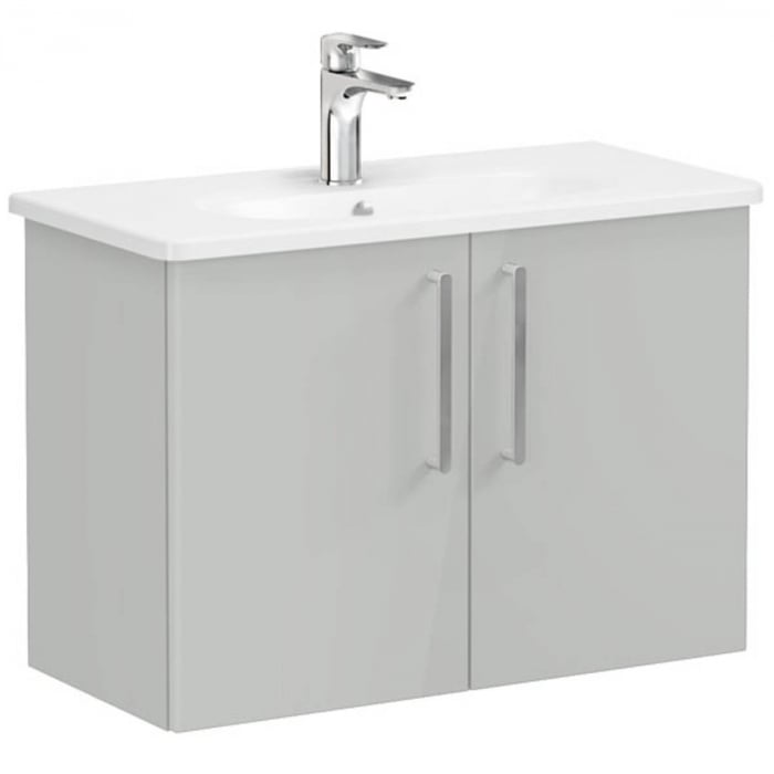 Unitate de baza lavoar baie, cu usi 80cm, compact, inalt gloss pearl grey, cu rounded lavoar   chiuveta baie    66407