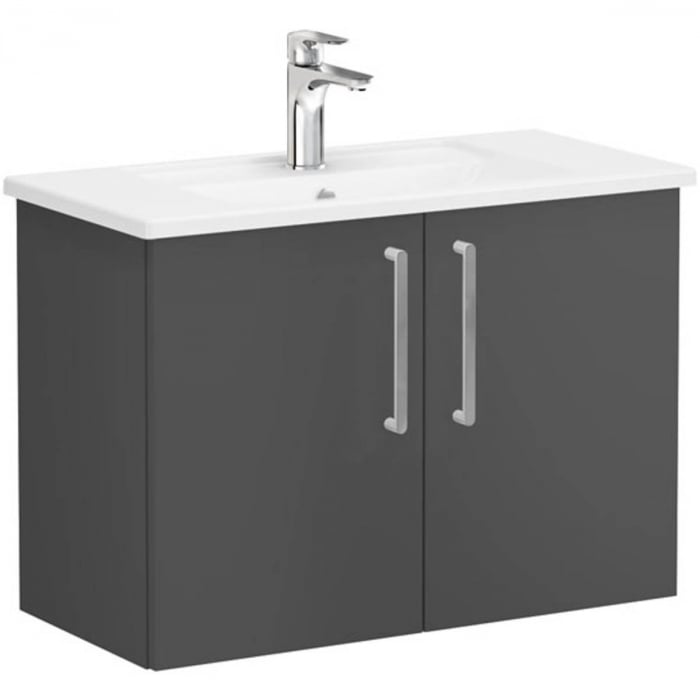 Unitate de baza lavoar baie, cu usi 80cm, compact, mat storm grey, cu angular lavoar   chiuveta baie    68083