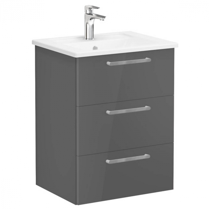 Unitate de baza lavoar baie, cu trei sertare 60cm inalt gloss anthracite, cu angular lavoar chiuveta baie 66460