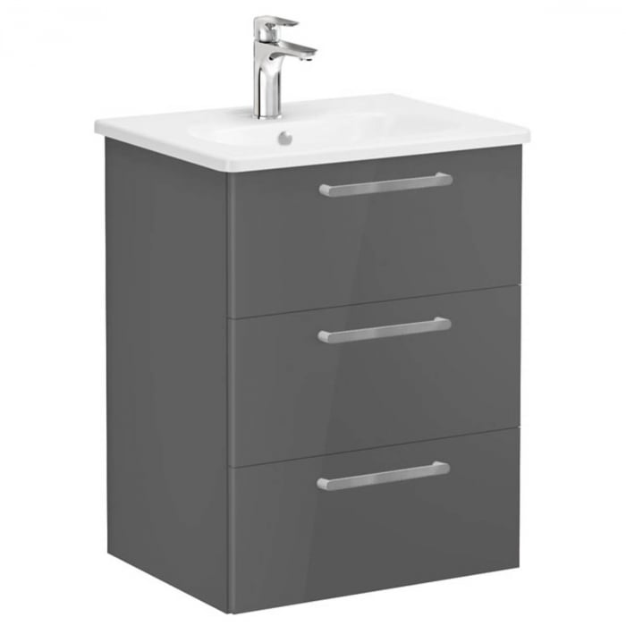 Unitate de baza lavoar baie, cu trei sertare 60cm inalt gloss anthracite, cu rounded lavoar   chiuveta baie    66461