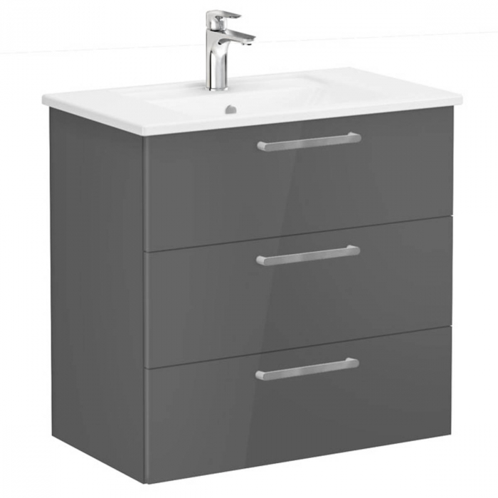 Unitate de baza lavoar baie, cu trei sertare 80cm, inalt gloss anthracite, cu angular lavoar chiuveta baie 66472