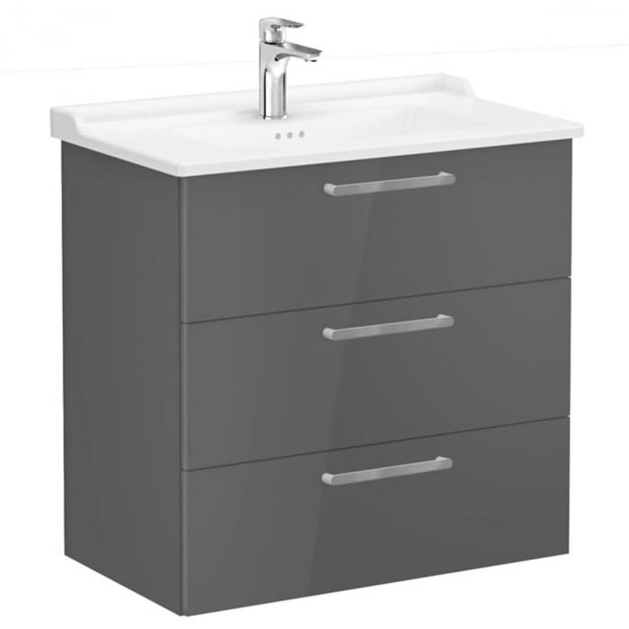 Unitate de baza lavoar baie, cu trei sertare 80cm, inalt gloss anthracite, cu classical lavoar   chiuveta baie    68361