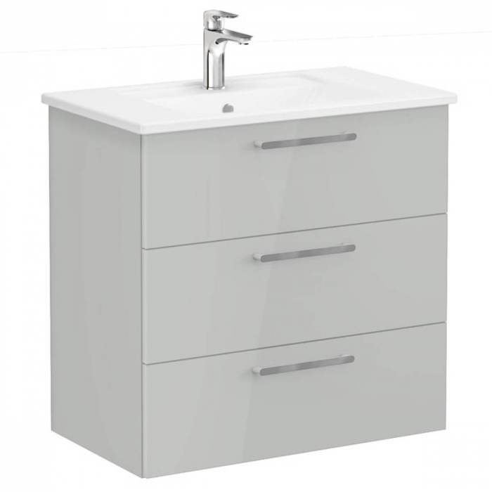 Unitate de baza lavoar baie, cu trei sertare 80cm, inalt gloss pearl grey, cu angular lavoar chiuveta baie 66478