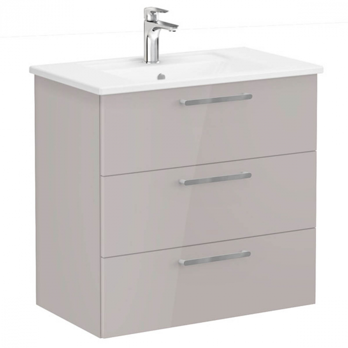 Unitate de baza lavoar baie, cu trei sertare 80cm, inalt gloss sahara beige, cu angular lavoar chiuveta baie 66476