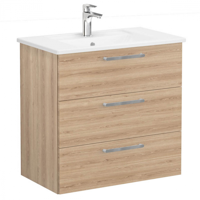 Unitate de baza lavoar baie, cu trei sertare 80cm, natural oak, cu angular lavoar chiuveta baie 66470