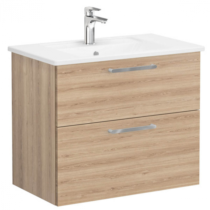 Unitate de baza lavoar baie, cu doua sertare 80cm, natural oak, cu angular lavoar chiuveta baie 66302