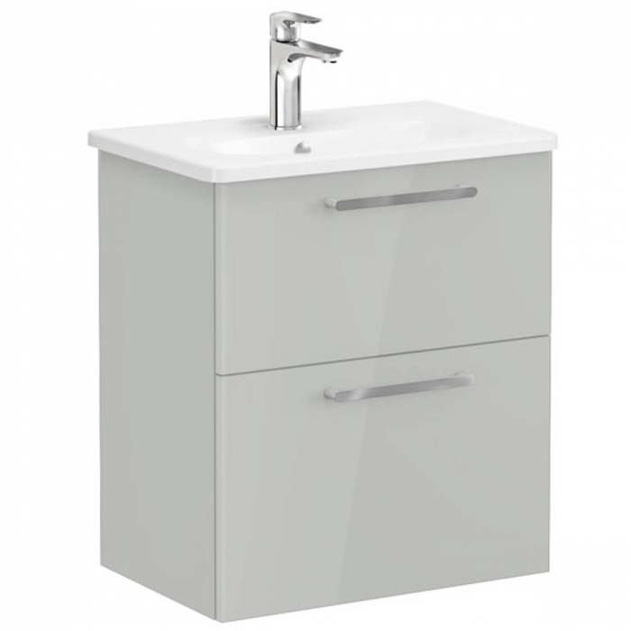 Unitate de baza lavoar baie, cu doua sertare, compact 60cm inalt gloss pearl grey, cu rounded lavoar chiuveta baie 68101