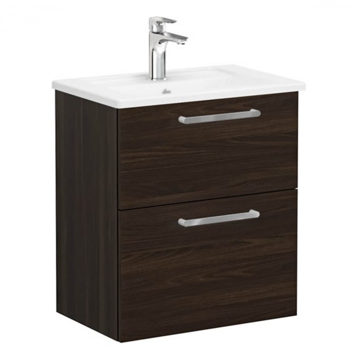 Unitate de baza lavoar baie, cu doua sertare, compact 60cm walnut, cu angular lavoar   chiuveta baie    68098