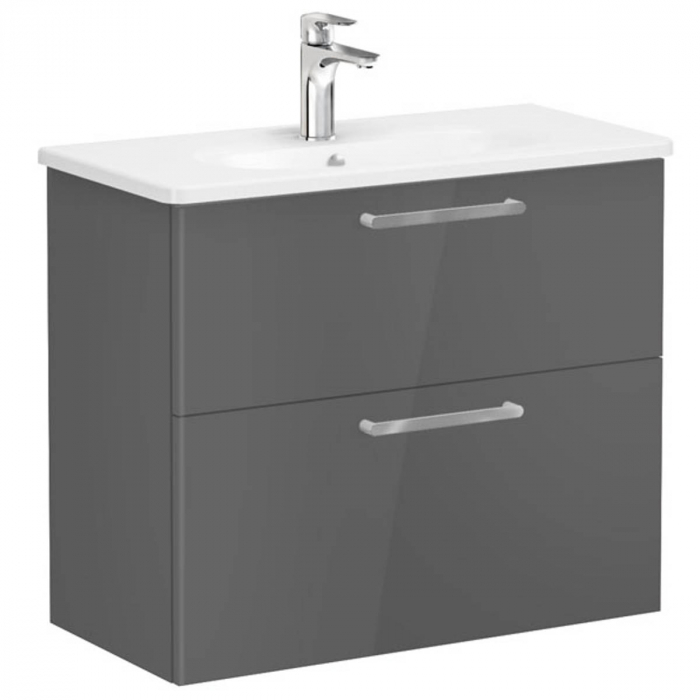 Unitate de baza lavoar baie, cu doua sertare, compact 80cm, inalt gloss anthracite, cu rounded lavoar chiuveta baie 68122