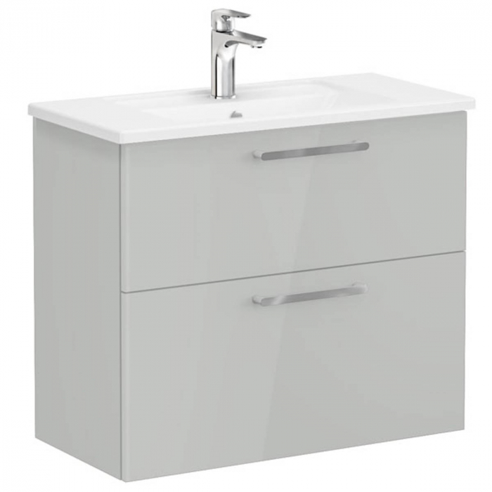 Unitate de baza lavoar baie, cu doua sertare, compact 80cm, inalt gloss pearl grey, cu angular lavoar chiuveta baie 68111