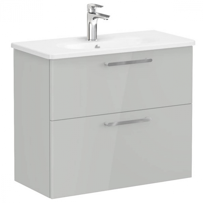 Unitate de baza lavoar baie, cu doua sertare, compact 80cm, inalt gloss pearl grey, cu rounded lavoar   chiuveta baie    68121