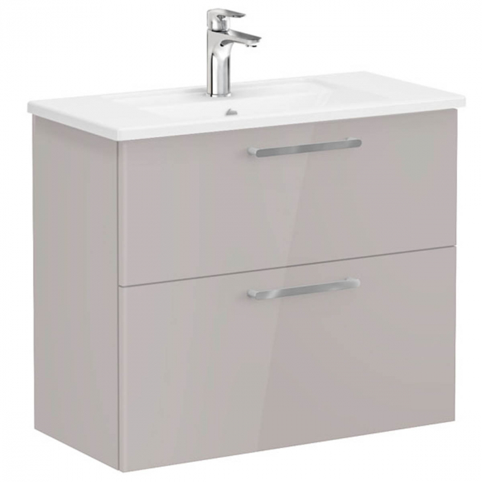 Unitate de baza lavoar baie, cu doua sertare, compact 80cm, inalt gloss sahara beige, cu angular lavoar chiuveta baie 68113