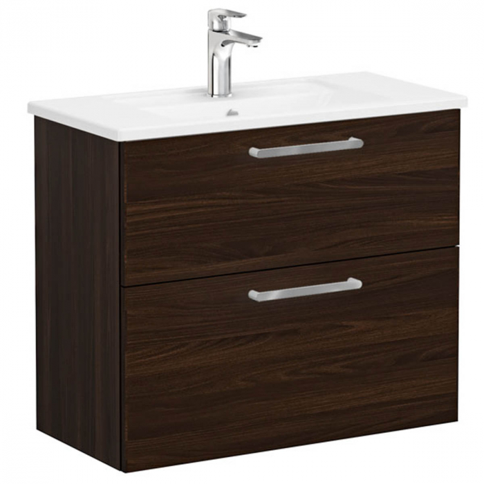 Unitate de baza lavoar baie, cu doua sertare, compact 80cm, walnut, cu angular lavoar chiuveta baie 68118