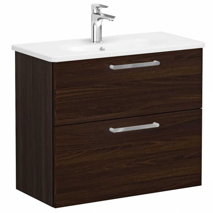 Unitate de baza lavoar baie, cu doua sertare, compact 80cm, walnut, cu rounded lavoar chiuveta baie 68128