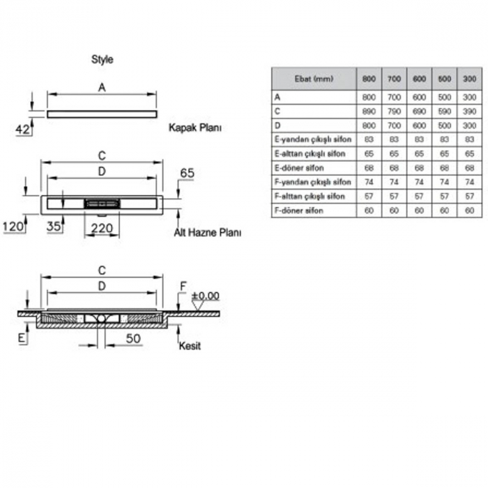 Canal / rigola de dus 100 030 style mat evacuare laterala h:60 | 59980358000 [2]