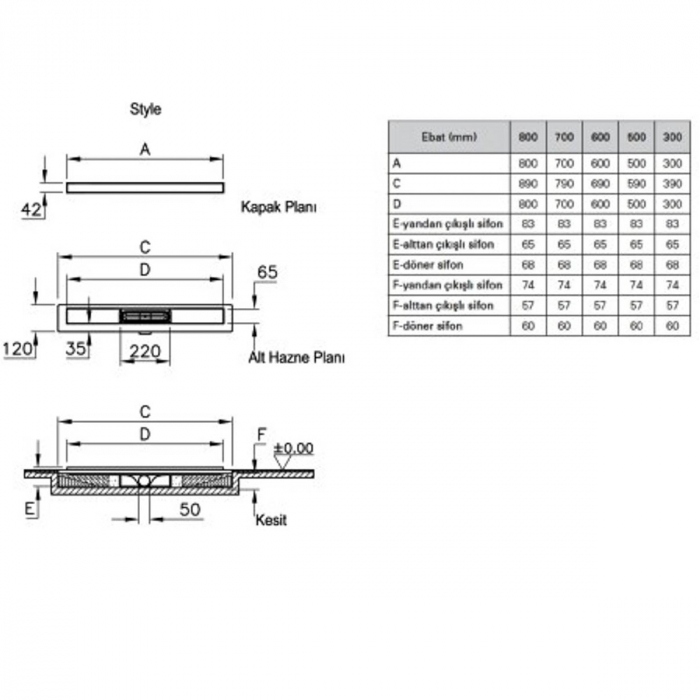 Canal / rigola de dus 100 050 style mat evacuare laterala h:60 | 59980361000 [2]