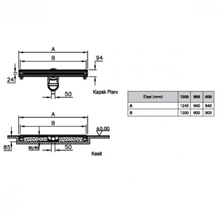 Canal / rigola de dus 100 060 rectangulara thin-cut mat evacuare laterala h:60 | 59980467000 [2]