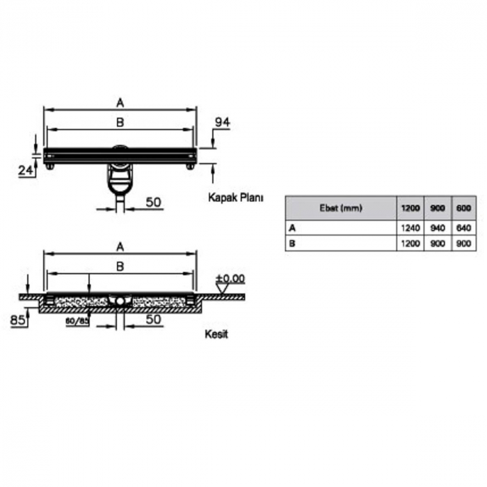 Canal / rigola de dus 100 060 rectangulara thin-cut s.auriu evacuare laterala h:60 | 59980469000 [2]
