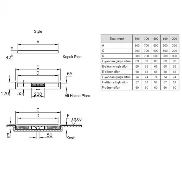 Canal / rigola de dus 100 070 style mat evacuare laterala h:80 | 59980365000 [2]